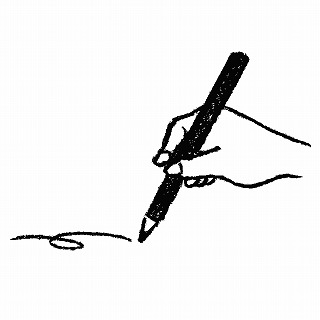 鉛筆を持って、何かを書いている手のイラスト
